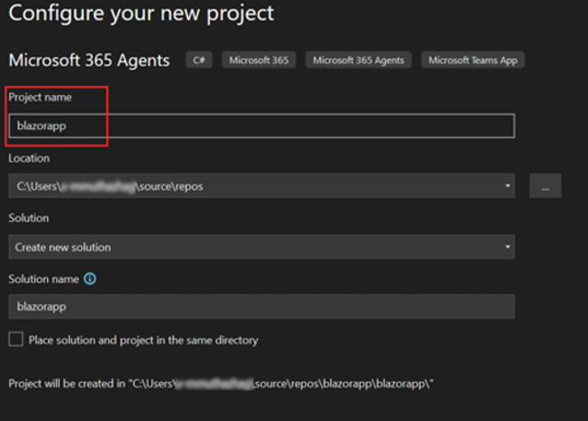 Screenshot shows the configure the project name of your application.