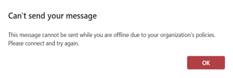 Dialog that alerts the user to reconnect so that the add-in can check the message before it's sent.