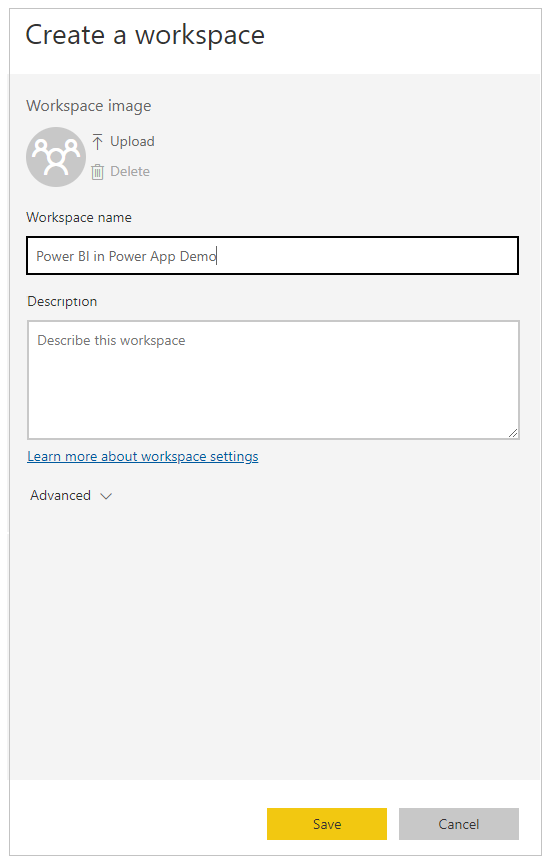 Enter a name for the workspace Enter a name for the workspace