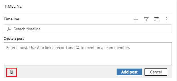 Attach icon in Create a post dialog in timeline Attach icon in Create a post dialog.