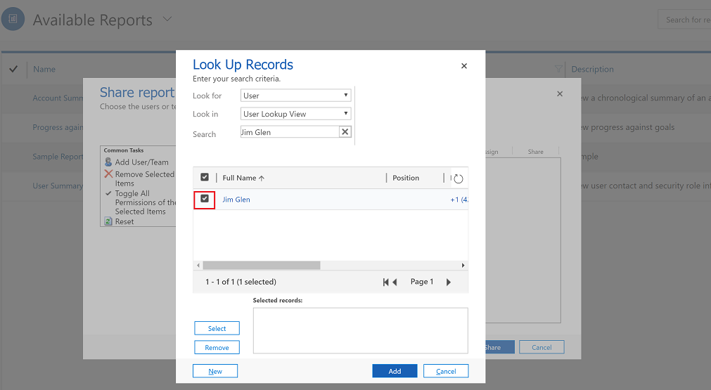 Select a user to share report Select user to share a report.