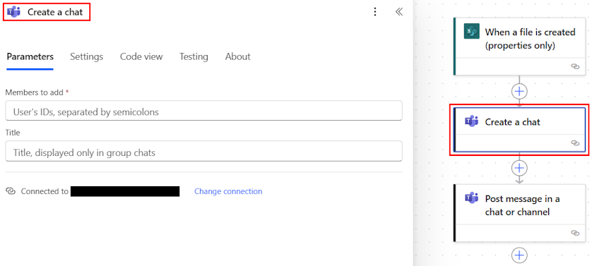 Screenshot of the 'Create a chat' action.