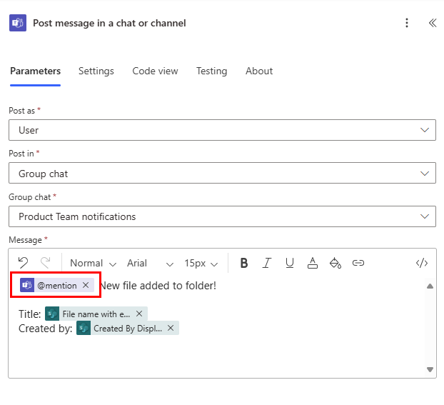 Screenshot of a mention in the group chat message.