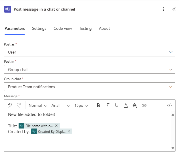 Screenshot showing Post a message in existing named group chat as the user