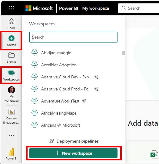 Screenshot of the Create a new workspace dialog.