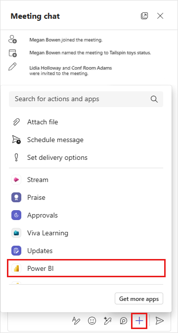 Screenshot of the chat pane in Teams with the Messaging extensions icon highlighted.