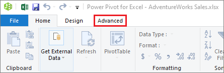Screenshot of the PowerPivot Advanced tab.