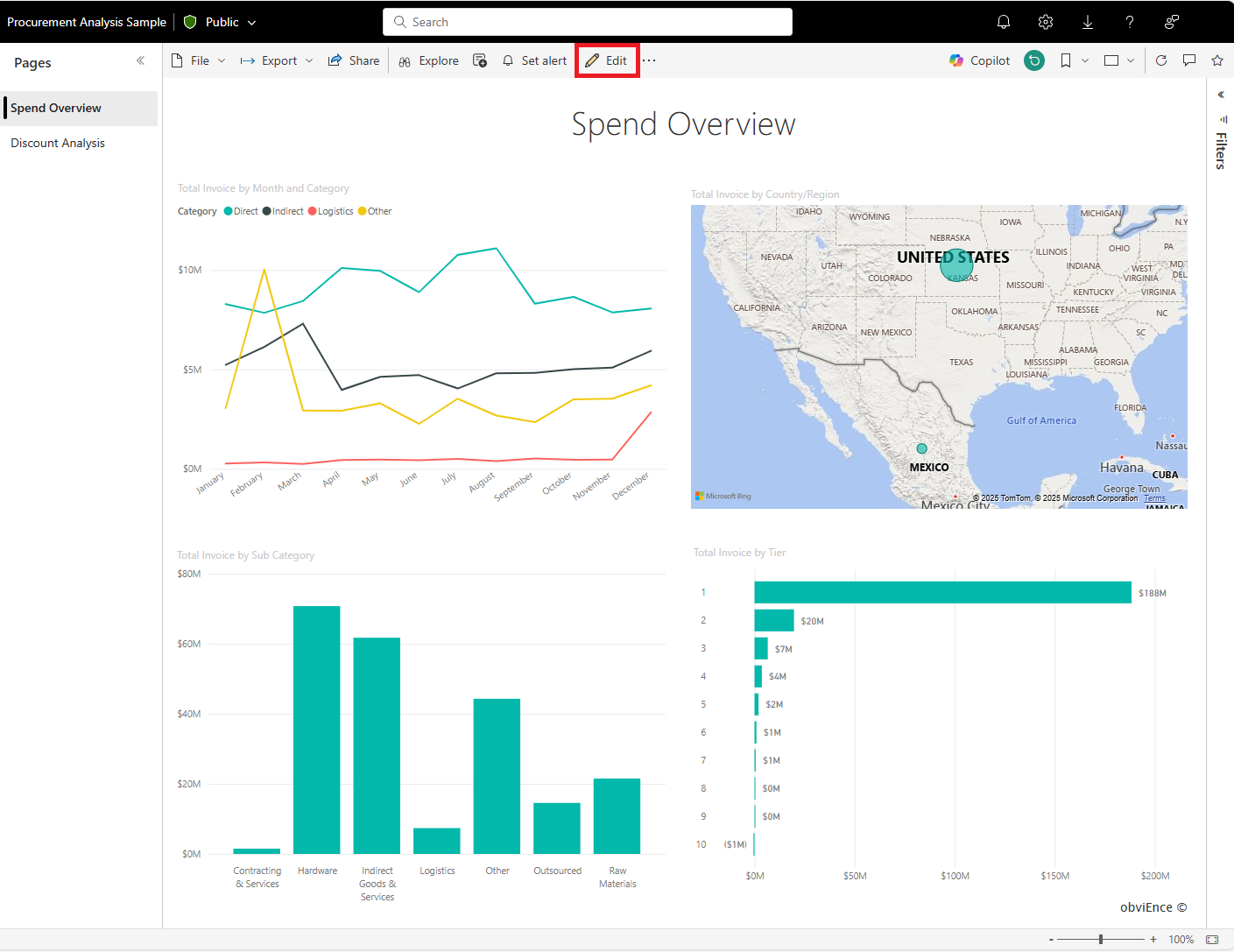 Screenshot of the report, highlighting more options and edit.
