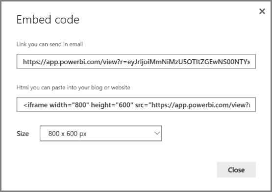 Screenshot of Embed code dialog box.