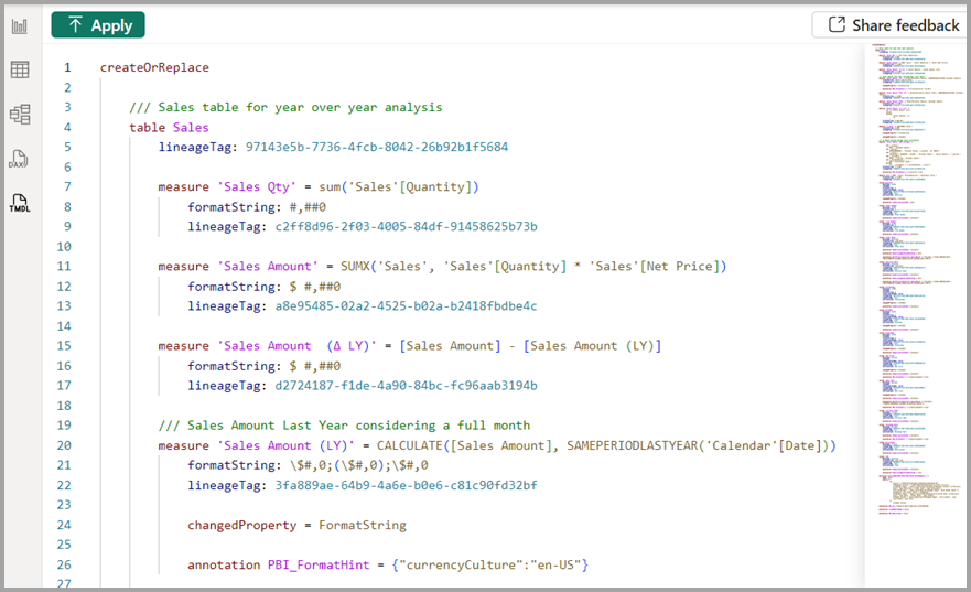 Screenshot of color coding and semantic highlighting for T-M-D-L metadata code.