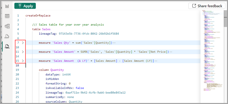 Screenshot of collapsing sections of code in the code editor.