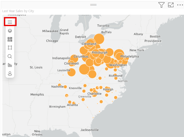 Screenshot of expanded Map tools showing buttons for Layers, Basemap, Search, Zoom, and other ArcGIS map features.