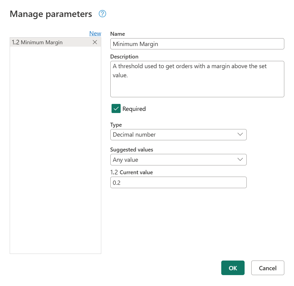 Screenshot of Manage parameters with a sample parameter containing a minimum threshold value.