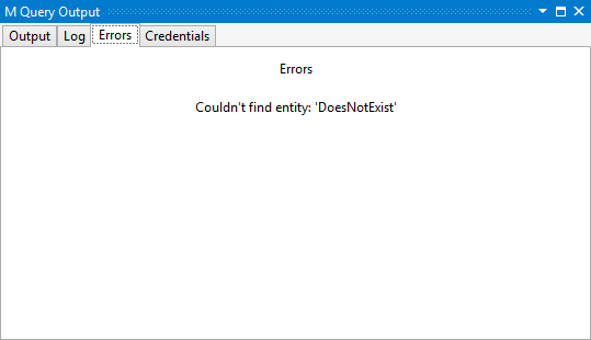 Screenshot of the M query output with the does not exist error displayed.