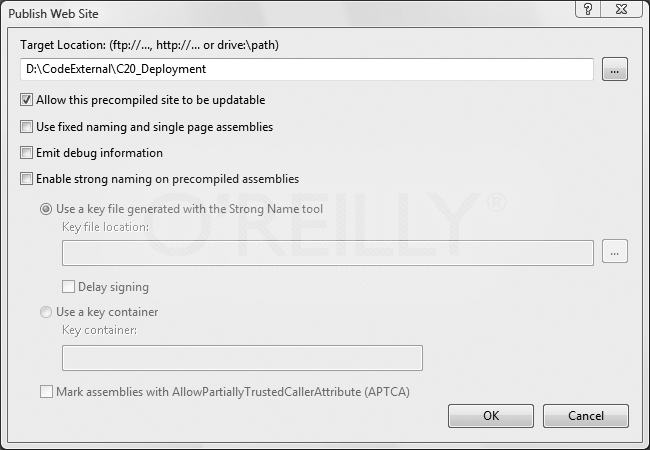 The Web Site Project: Publish Web Site dialog box