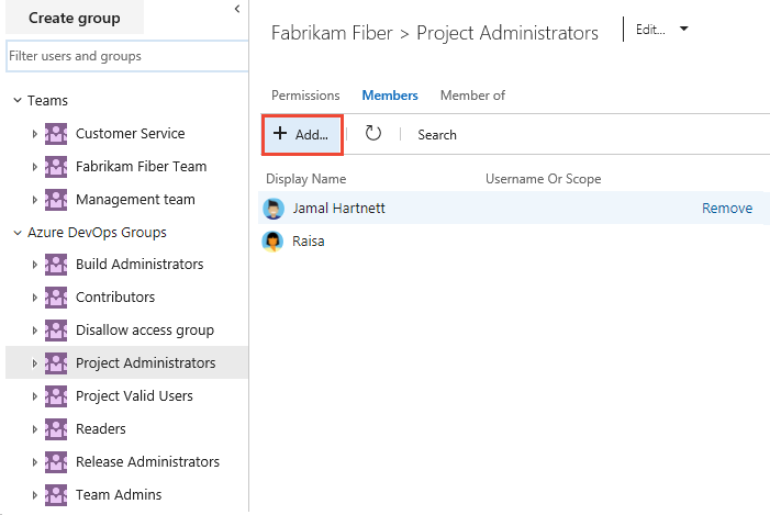 Screenshot showing Project Settings, Security, Add member selections.