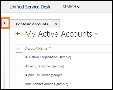 Choose the expander in Unified Service Desk Choose the expander in Unified Service Desk.
