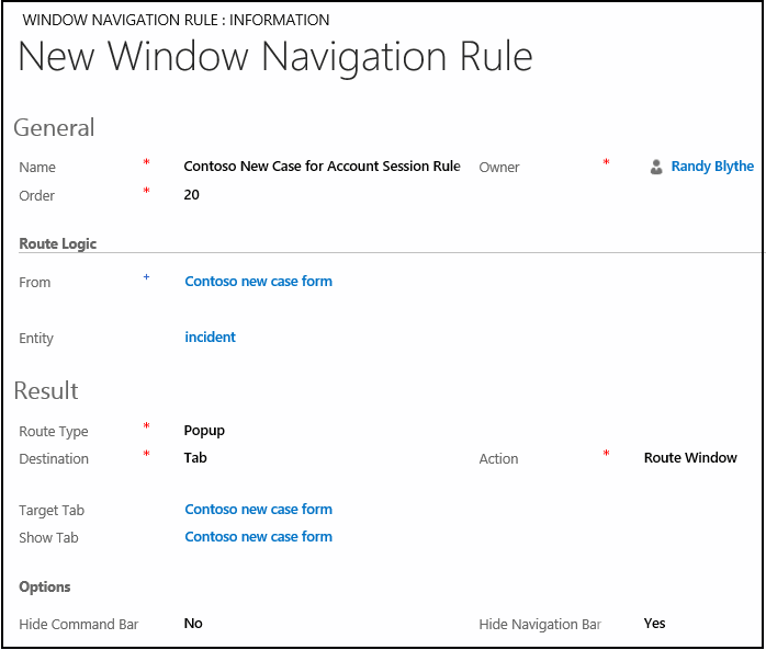 Create a window navigation rule Create a window navigation rule.