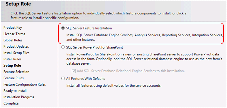 SQL Server Feature Installation for setup role SQL Server Feature Installation for setup role