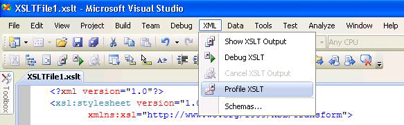 XSLTProfilerMenu XSLT Profiler