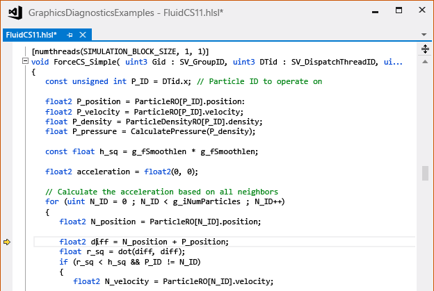 Debugging the ForceCS_Simple compute shader.