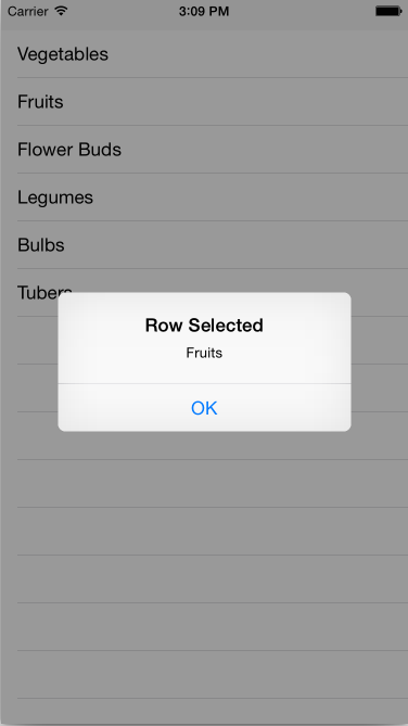 The row selected alert