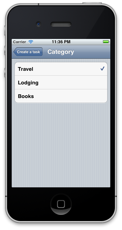 Selecting the row results in the application navigating to a new screen with rows corresponding to the enumeration