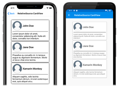 Templated CardView objects Screenshots of templated CardView objects, on iOS and Android