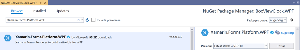 Select the NuGet package Select the NuGet package