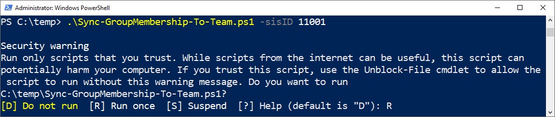confirm you want to run the script