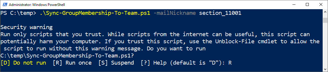 if prompted, confirm you want to run the script.