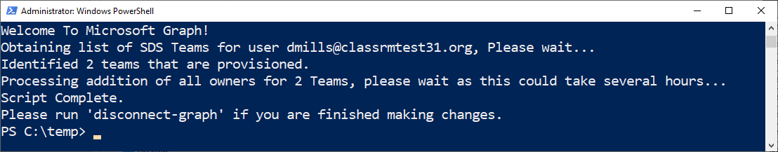 confirm the script completed successfully