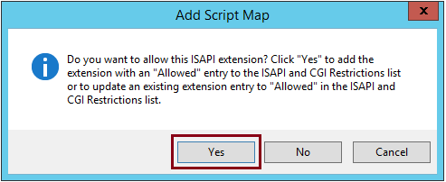 Screenshot of confirmation to add ISAPI extension Screenshot of confirmation to add ISAPI extension