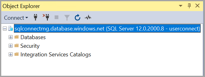 Screenshot of a connection to Azure SQL Database in the Object Explorer.