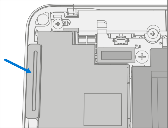 Diagram that shows chassis after speaker mesh removal exposing three cutouts.