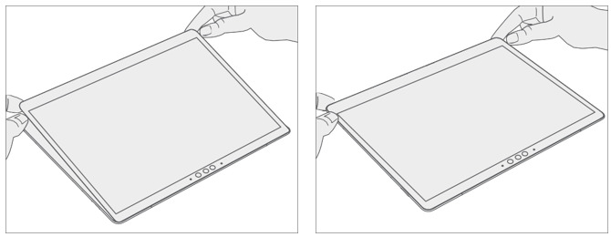 Diagram that shows lightly pressing display edges to form initial bond after toe-in.