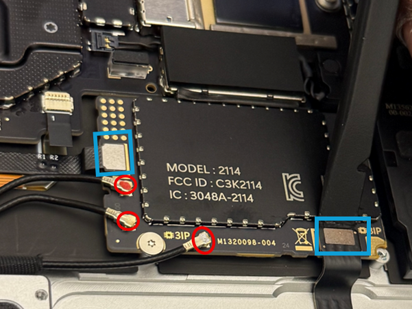 Screenshot that shows disconnecting the FPC connectors and coax cables from the 5G module.
