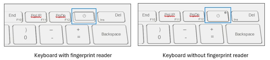 Screenshot that shows comparison of keyboards with and without integrated fingerprint reader at the power button.
