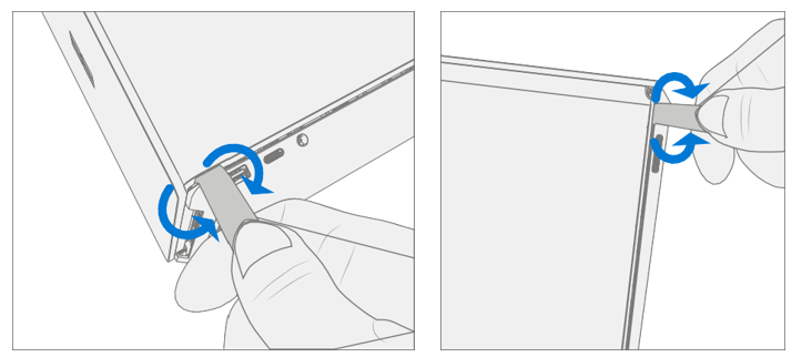 Screenshot that shows rotating a tool at the hinge corner to pop remaining keyboard snaps.