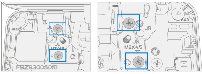 Screenshot that shows removing two inner hinge screws on left and right hinges.