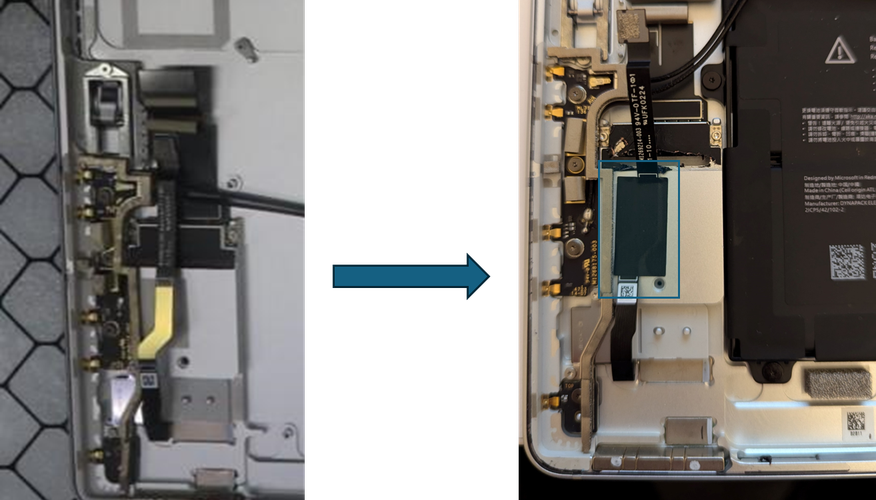 Screenshot that shows SIM grounding tape placed over exposed gold area in new enclosure.