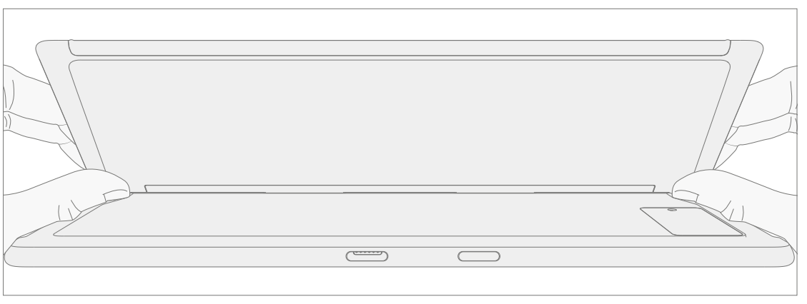 Screenshot that shows angling the kickstand down from ninety to about forty-five degrees while gripping both hinges.