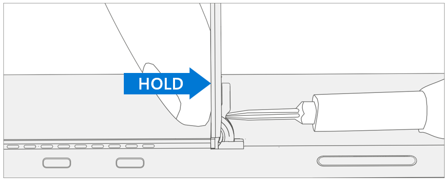 Screenshot that shows removing a single hinge screw while supporting the kickstand from behind.