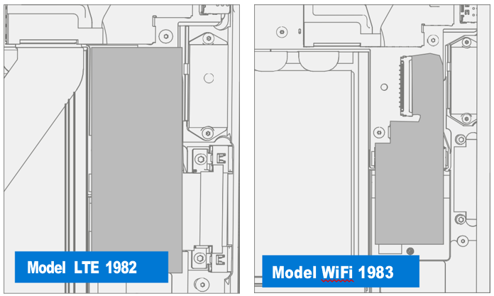 Screenshot that shows removing heat spreader tape covering Surflink on LTE versus WiFi models.