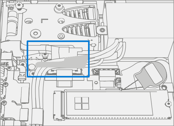 Screenshot that shows aligning PSU wires as shown before securing the hinge cover.