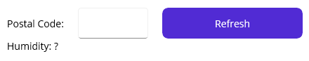 Screenshot of a .NET MAUI app that has an entry control for a postal code, a button with the text refresh. Under those two controls, is a label that represents the humidity.