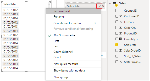 Additions SalesDate options