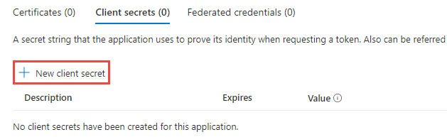 Screenshot of the New client secret button.
