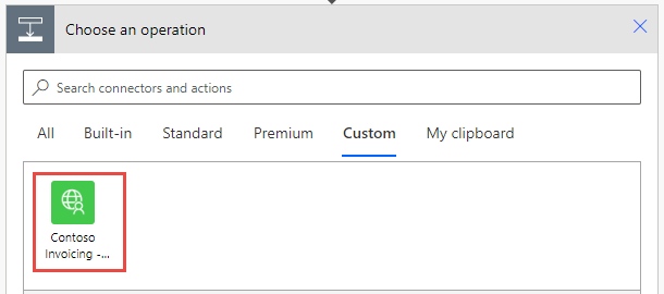 Screenshot of an arrow pointing to the custom connector.