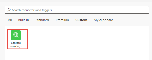 Screenshot of an arrow pointing to the custom connector trigger.